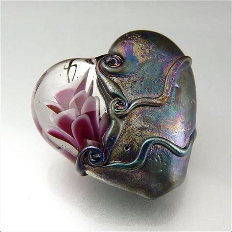 HEARTS AND FLOWERS - Hot Pink Lampwork Heart Pendant Bead | Flickr