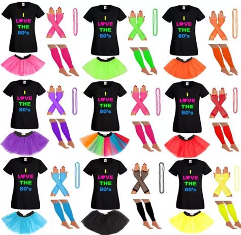 NEON I LOVE The 80S Fancy Dress 80S Neon Accessories Hen Party Festivals Dance $18.25 - PicClick