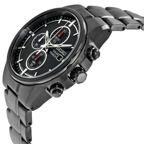 Seiko Men's Solar Chronograph Black Dial Titanium Watch SSC393