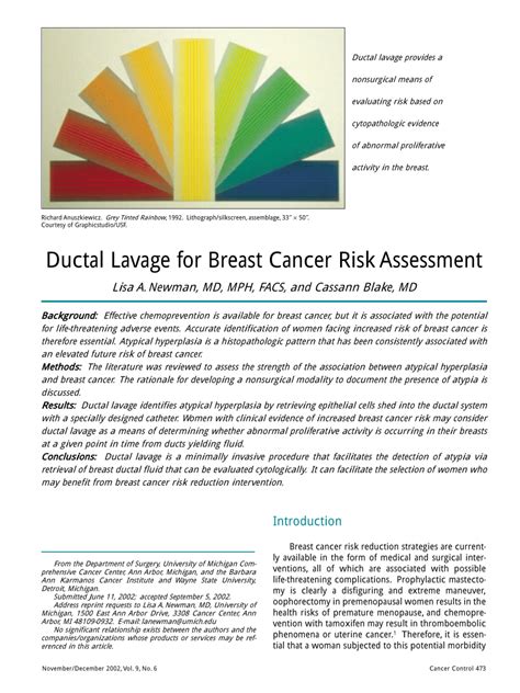 Ductal Lavage for Breast Cancer Risk Assessment | Request PDF