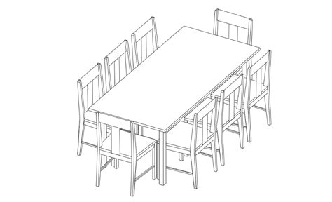 3d Wooden Dining Table Set CAD Drawing in 2024 | Wooden dining table ...