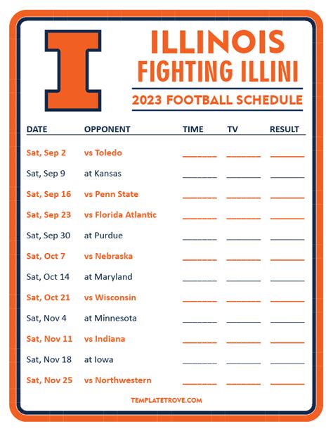 Printable 2023 Illinois Fighting Illini Football Schedule