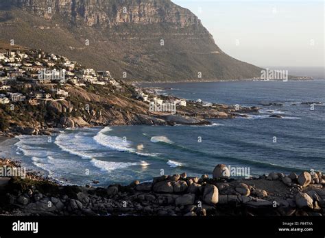 Scenic view of surfing waves breaking at Llandudno on the Cape ...