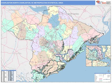 Charleston-North Charleston, SC Metro Area Wall Map Color Cast Style by MarketMAPS