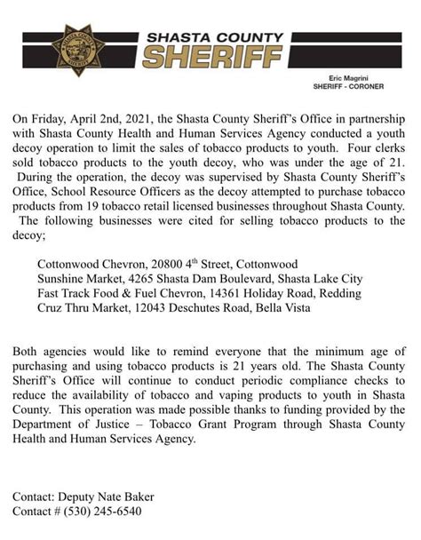 On Friday, April 2nd,... - Shasta County Sheriff's Office