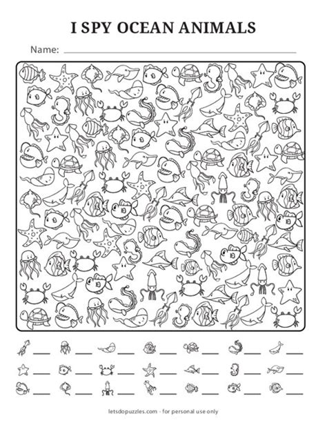 Free Printable I Spy Ocean Animals