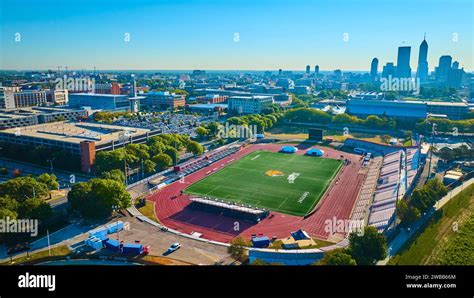 Aerial View of IUPUI Jaguars Stadium and Indianapolis Skyline Stock ...