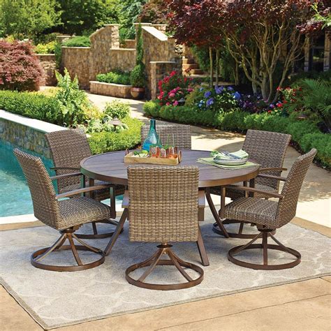 60 Inch Round Outdoor Dining Table And Chair Set For 6 Rattan Swivel Chairs | Interior Design Ideas