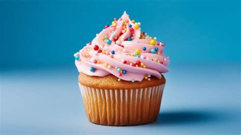 Premium Photo | A pink cupcake with sprinkles and sprinkles is on