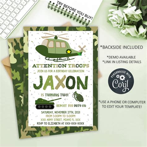 an army themed birthday party with a green helicopter and camo print on ...