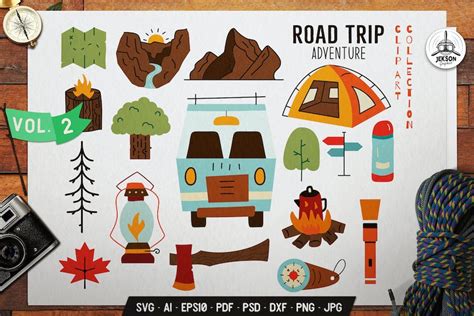 Road Trip Clip Art Collection. Camping Icons Set by JeksonJS on Envato Elements