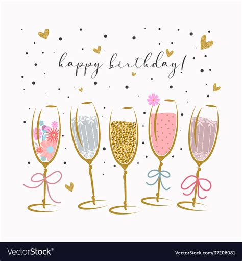 Birthday greeting card five glasses champagne Vector Image