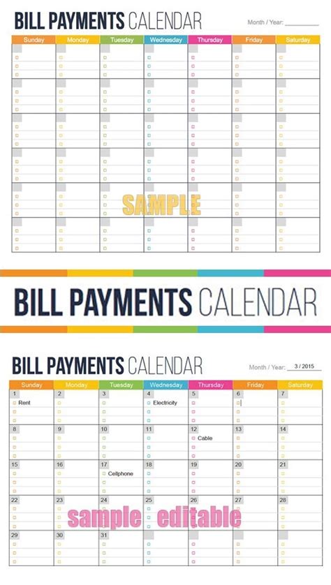 Bill Due Date Calendar Printable