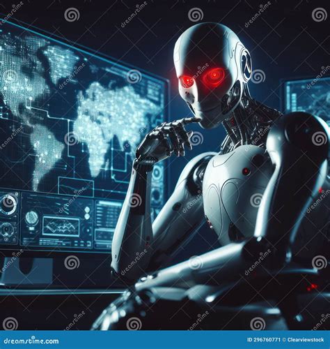 Evil AI Humanoid Robot Thinking and Plotting Stock Illustration ...