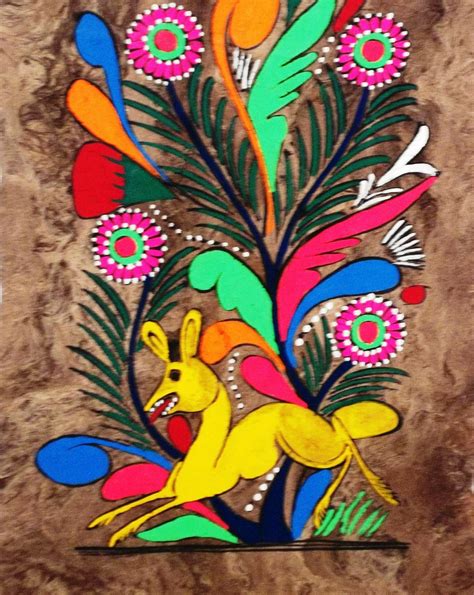 Amate Bark Painting Folk Art Painting Floral Yellow by NayaStudio