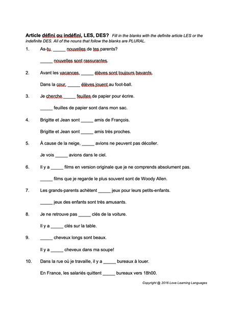 French definite and indefinite articles worksheets by Teach Simple