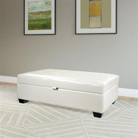 CorLiving Antonio Modern White Faux Leather Storage Ottoman in the ...