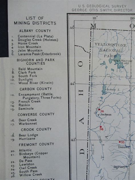 1912 Wyoming Gold Silver Mines Mining Districts Map Albany Converse ...