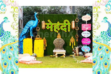 A peacock themed decoration for a mehndi ceremony is a great way to bring vibrancy and elegance ...