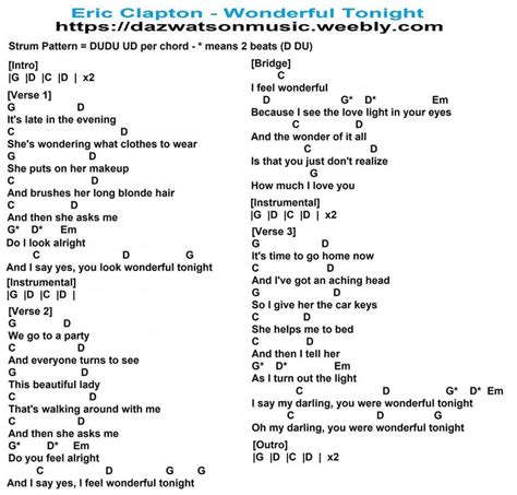 Eric Clapton Wonderful Tonight Chords & Strum Pattern & Video Tutorial | Easy guitar songs, Eric ...