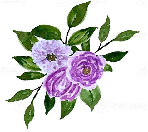 Watercolor violet flower arrangement.Botanical floral bouquet 33158627 PNG