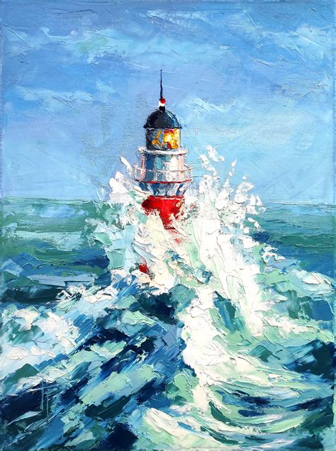 Lighthouse Oil Original Painting on Canvas. Sea Waves Ocean | Etsy