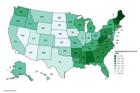 Forest Cover as percent of total land in US states [OC] [5400 × 3586] : MapPorn