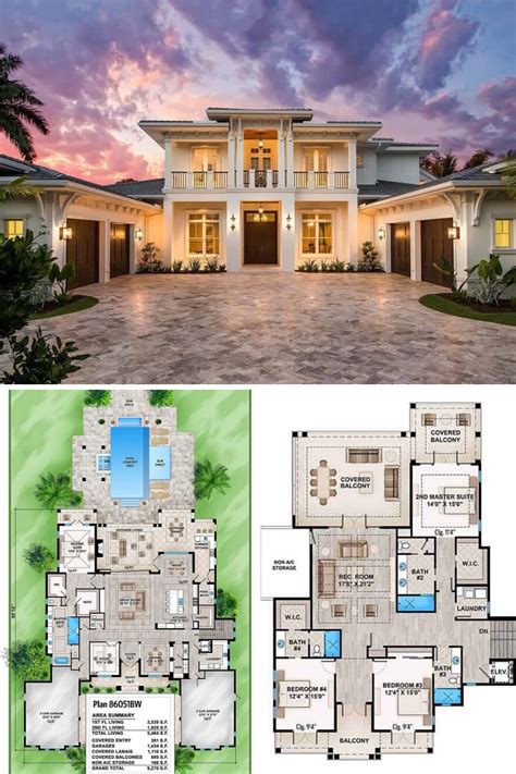 4-Bedroom Tropical-Style Two-Story Home (Floor Plan) | Beach house floor plans, Bedroom tropical ...