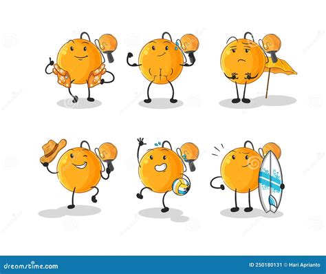 Paddle Ball Beach Vacation Set Character. Cartoon Mascot Vector Stock ...