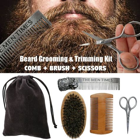 6Pcs/Set Beard Kit for Men - Beard Brush, Comb, Scissors Beard Grooming ...