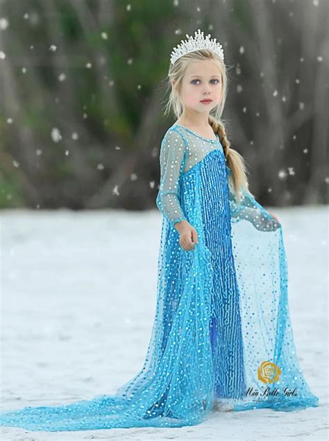 Girls Frozen Inspired Elsa Dazzle Costume Gown With Train | Costume ...