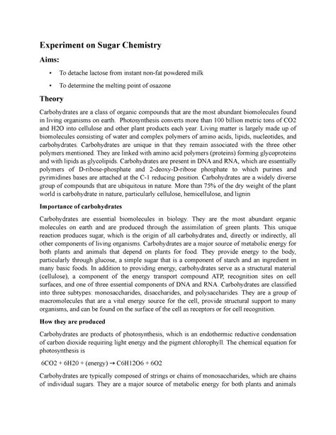 Experiment ON Sugar Chemistry - Experiment on Sugar Chemistry Aims ...