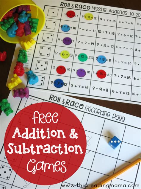 Addition and Subtraction Games - Roll and Race - This Reading Mama