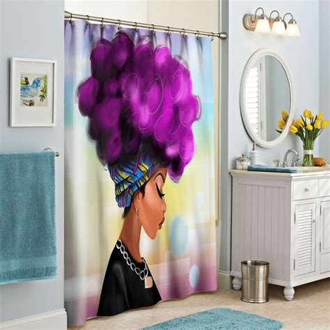 Afro Girl Shower Curtain WBG178 in 2022 | Girls shower curtain ...