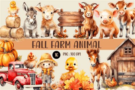 Fall Farm Animal Watercolor PNG Clipart Graphic by TK Art · Creative Fabrica