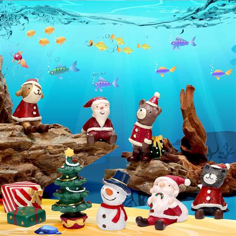 Amazon.com : 8 Pcs Christmas Fish Tank Decorations Christmas Aquarium ...