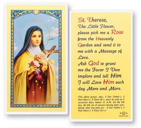 St. Therese Pick Me A Rose Laminated Prayer Cards 25 Pack