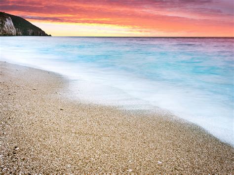 Wallpaper milos beach, sunset, sea waves and sand desktop wallpaper, hd image, picture ...