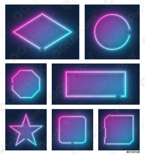 Set of realistic glowing different shapes neon frames isolated on ...