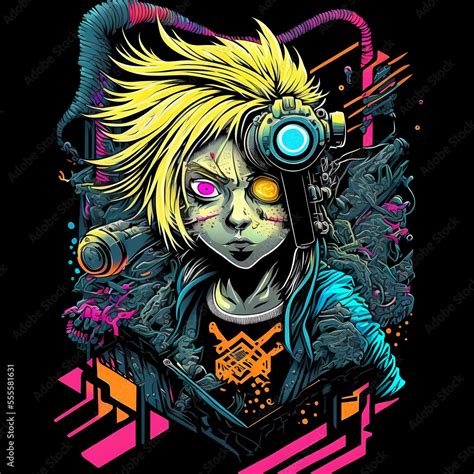 Neon Graffiti Anime Girl with Blond Hair and Cybernetic Implants. [Digital Art, Sci-Fi Fantasy ...