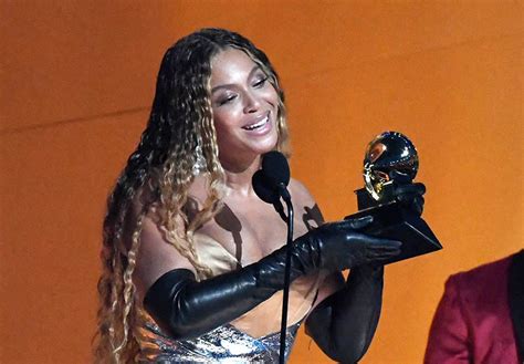 US musician Beyonce accepts the award for Best Dance/Electronic Music Album for “Renaissance ...