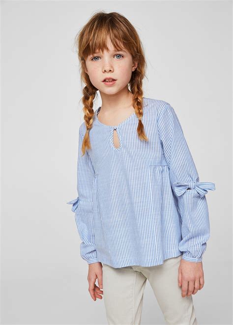 Mango Fine-Stripe Cotton Blouse - Girls | Kids 7-8 Years (128Cm) | Vestido de crianças, Fashion kids