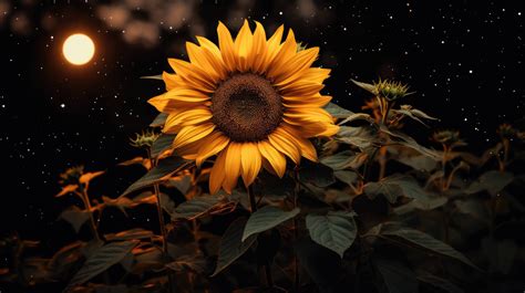 Sunflower, night bloom, radiant under moonlight