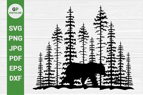 Bear in the Forest, Grizzly in the Woods, Pine Trees SVG