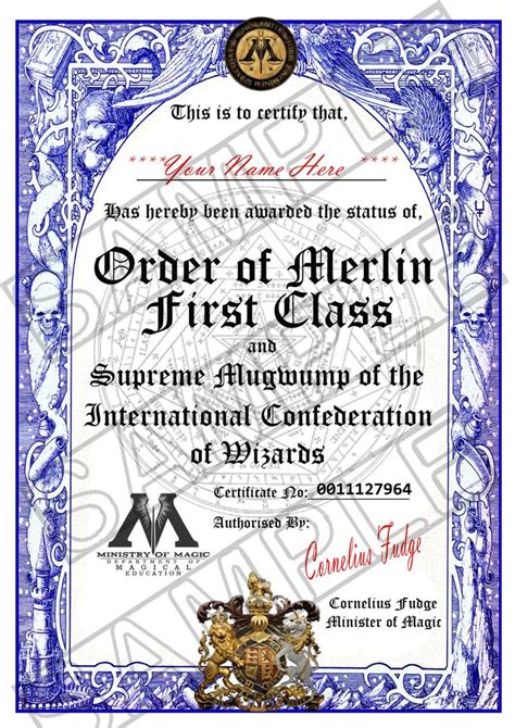 Harry Potter - Personalised Certificate - Order of Merlin First Class | #1774958968