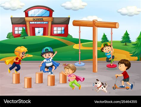 Children Playing Together At School Clipart