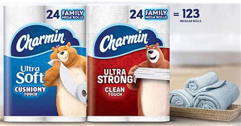 Charmin Ultra Soft or Strong, 24 Family Mega Rolls = 123 Regular Rolls ...