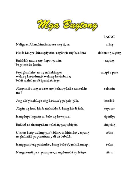 mga bugtong at sagot - philippin news collections