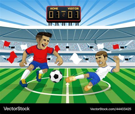 Cartoon football player playing in the stadium Vector Image