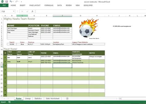 Soccer Roster Free Excel Template